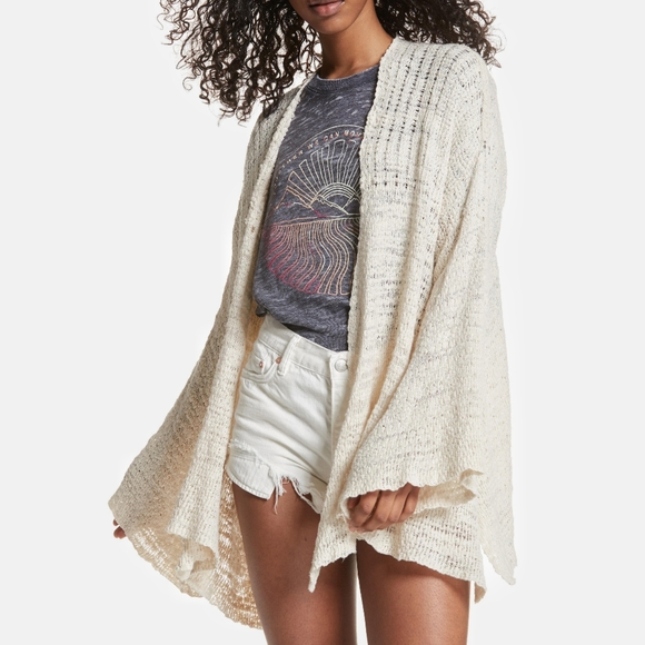 Free People Sweaters - FREE PEOPLE Ivory Knitted In My Element Kimono Cardigan Sweater